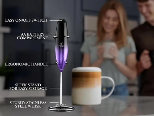 Miniatura 302 de Zulay Milk Boss Espumador de leche potente manual, hace espuma para latte, batidor para mezclar bebidas, café, miniespumador para capuchino, frappé