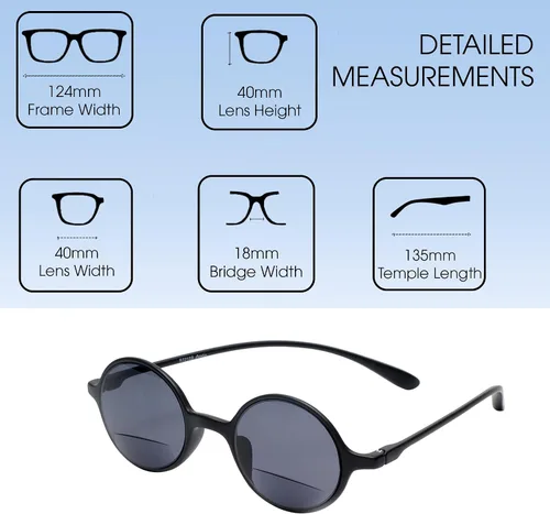 Miniatura 6 de Calabria 721SB Flexie - Gafas de sol bifocales redondas para hombres y mujeres, lentes de sol de lectura bifocales, flexibles, delgadas, ligeras