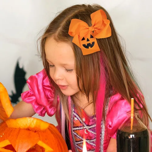 Miniatura 3 de Lazos para el pelo de calabaza para mujeres y niñas, 2 piezas de 4.5 pulgadas, lindo naranja para otoño, Acción de Gracias, Halloween, pasador
