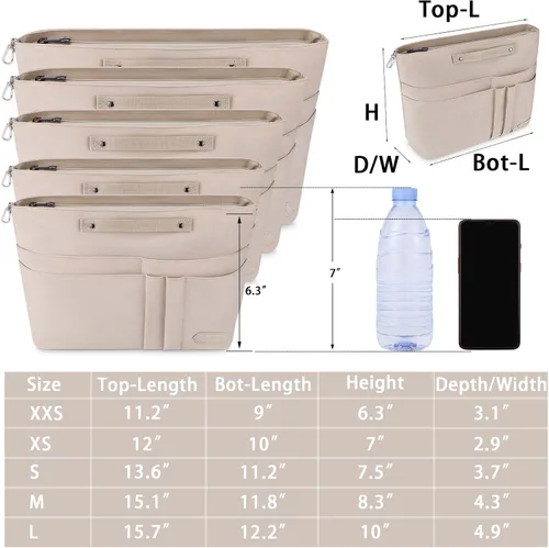 Miniatura 5 de HyFanStr Organizador de bolso para bolsos, organizador de bolsa de mano, bolsa con cremallera para mujer, organizador de bolso interior con 15