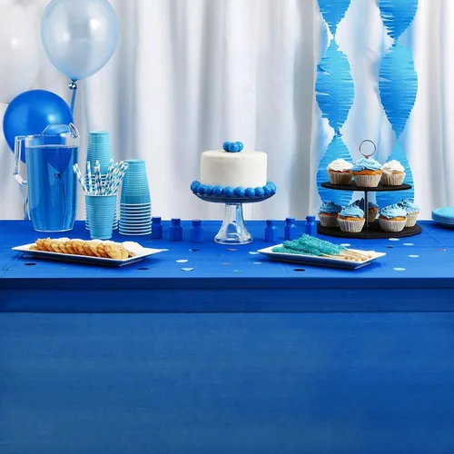 Miniatura 2 de Juvale Mantel rectangular color azul, 54 x 108 pulgadas, paquete de 3, mantel desechable y mantel de plástico para fiestas, fácil limpieza
