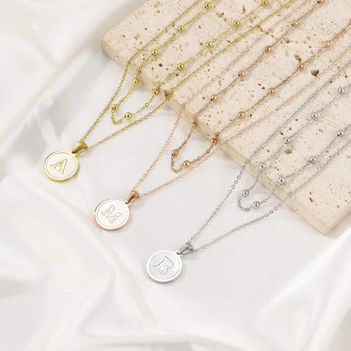 Miniatura 7 de ASHFUHZL Initial Necklaces for Women,18K Gold Silver Rose Gold Shell Letter Necklaces for Girls,Coin Pendants Stainless Steel Layered Initial