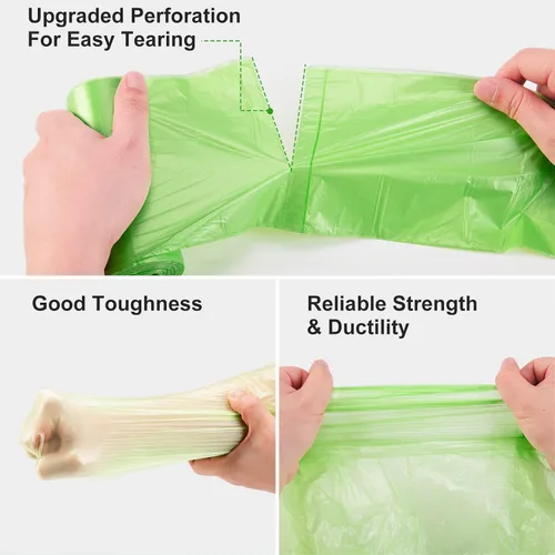 Miniatura 3 de Inwaysin 200 bolsas de basura de baño a base de almidón de plantas de 2.6 galones, fuertes, sin perfume, expandidas, verdes, 10L