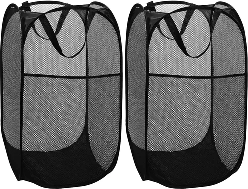 BATTOO Cesta de lavandería desplegable de malla fuerte de lujo con bolsillo lateral para lavandería, baño, habitación de los niños, dormitorio
