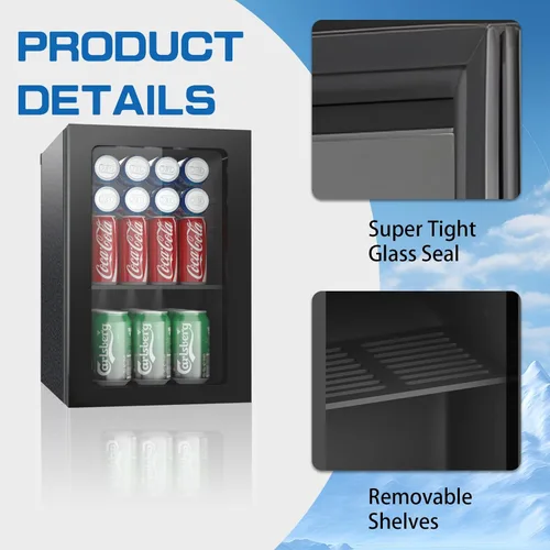 Miniatura 2 de Erivess - Refrigerador compacto para bebidas, 24 latas/0.9 pies cúbicos con puerta frontal de vidrio para refrescos, cerveza o vino, refrigerador