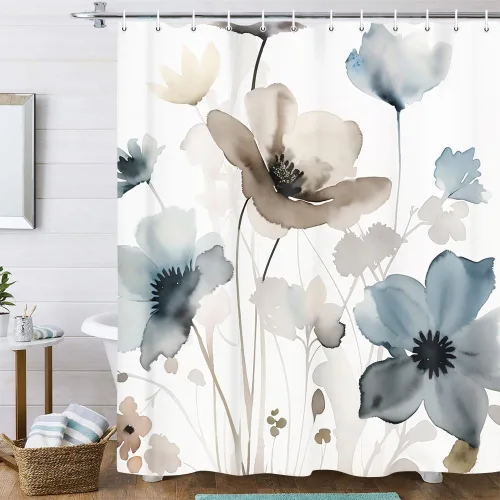 Miniatura 12 de Torich Cortina de ducha floral bohemia, abstracta de mediados de siglo, decoración bohemia, cortinas de baño, flores botánicas, hojas tropicales