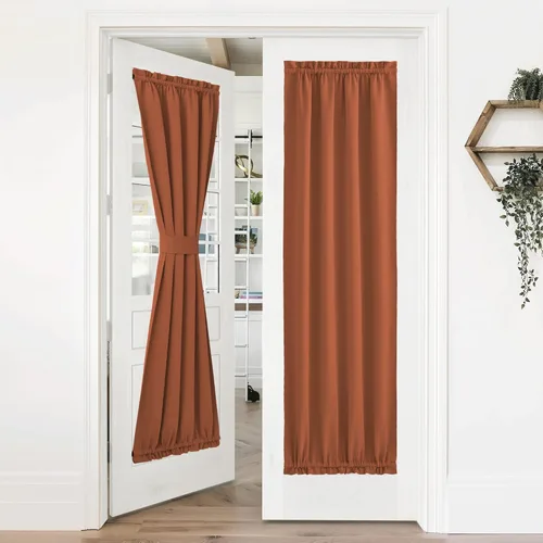Miniatura 212 de NICETOWN Cortinas opacas unicolor con aislamiento térmico para puerta francesa, granja, oscurecimiento de habitación, puertas y ventanas de Marrón