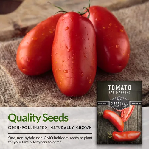 Miniatura 4 de Survival Garden Seeds - Semilla de tomate San Marzano para plantar - 1 paquete con instrucciones para plantar y cultivar tomates ciruela italianos