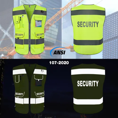 Miniatura 2 de TCCFCCT Chaleco de seguridad para guardia de seguridad de 9 bolsillos, chaleco reflectante de alta visibilidad para hombres y mujeres, chaleco
