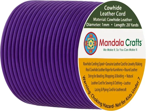 Miniatura 136 de Mandala Crafts Cordón Redondo de Cuero de Piel de Vaca Genuino Beige para Fabricación de Joyas Kumihimo Carrete de Cuerda de Cuero - Cordón