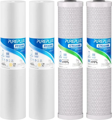 Miniatura 18 de PUREPLUS Kit combinado de cartucho de filtro de agua de 3 etapas para toda la casa de 4.5 x 20 pulgadas con sedimento, KDF y carbón activado