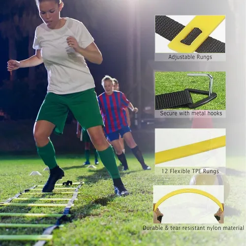 Miniatura 4 de Vztipki Speed & Agility Training Equipment-20ft Agility Ladder, 6 Poles, 12 Soccer Cones, Resistance Parachute, Jump Rope, Soccer Football Amarillo