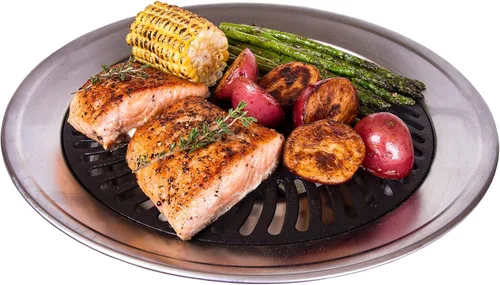 Parrilla sin humo para cocina + hogar, parrilla de barbacoa para interiores y exteriores, con superficie antiadherente de doble revestimiento y