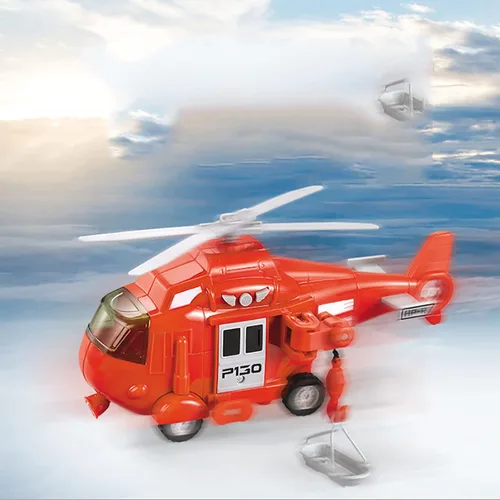 Miniatura 2 de OMGTOY Helicóptero militar, avión de la fuerza aérea de juguete con cesta colgante luces y sonidos para niños (rojo)