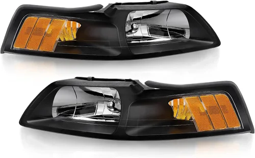 AUTOSAVER88 Conjunto de faros delanteros compatible con Ford Mustang 1999 2000 2001 2002 2003 2004 Kit de faros delanteros de repuesto carcasa negra