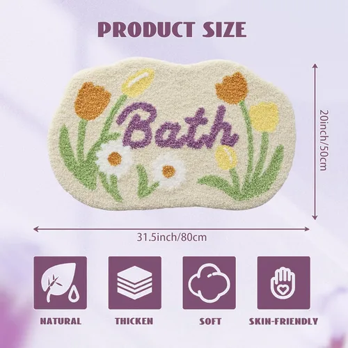 Miniatura 2 de Tapete de baño, bonitas alfombras de baño con microfibra suave y gruesa, absorbente, de secado rápido, antideslizante, lavable a máquina, tapete
