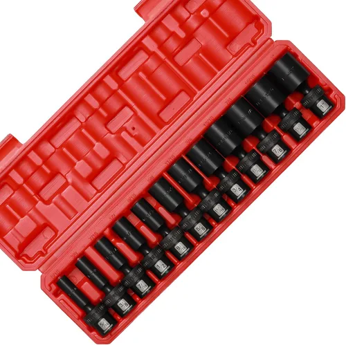 Miniatura 3 de MIXPOWER Juego de llaves giratorias universales de impacto profundo de 3/8", SAE, 5/16" - 1", tambaleo flexible, acero cromado y molibdeno, juego