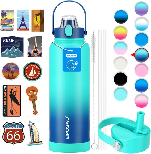 Miniatura 45 de Botella de agua aislada con tapa, bota y calcomanías, botella de acero inoxidable de 24 onzas, sin sudor, mantiene el frío las 24 horas, botella