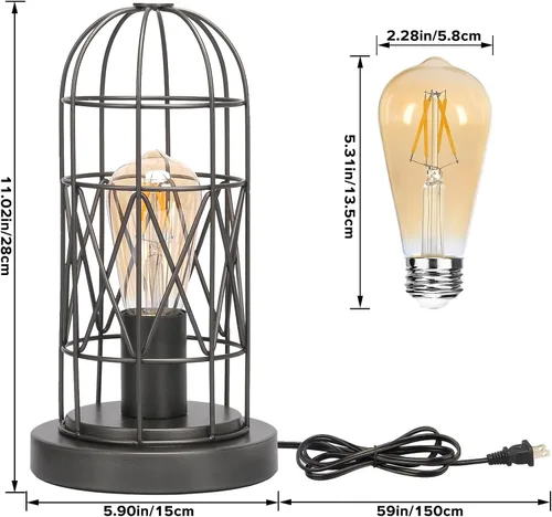 Miniatura 3 de Pequeña Lámpara Industrial, Lámpara de Mesa de Control Táctil Regulable de 3 Vías, Lámpara Edison Steampunk de Hierro Rústico Vintage, Lámpara