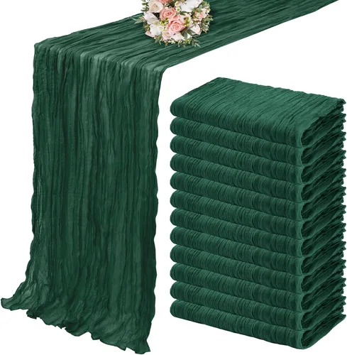 Miniatura 15 de Paquete de 12 caminos de mesa de estopilla 35 x 120 pulgadas de largo, bohemio, tela de queso, gasa, caminos de mesa semi transparentes para Verde