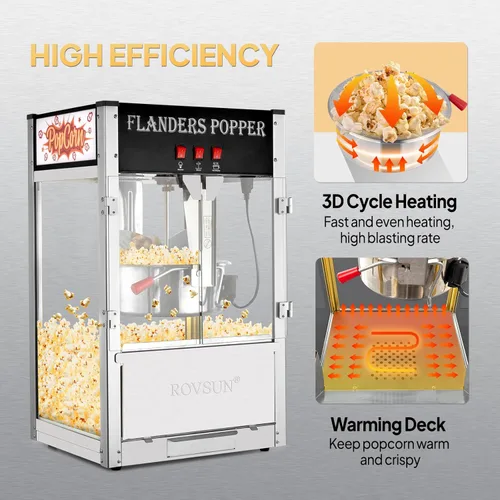 Miniatura 2 de Máquina de palomitas de maíz ROVSUN con hervidor de 16 onzas certificado ETL, máquina de palomitas de maíz comercial para mostrador con cuchara