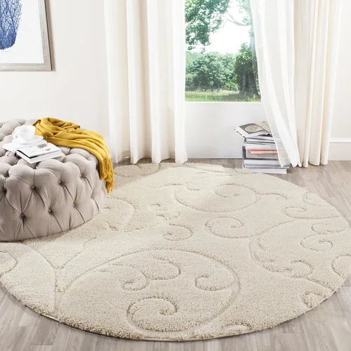 Miniatura 75 de SAFAVIEH - Alfombra de la colección Florida Shag - 10 pies redonda, color crema y beige, diseño de pergamino, no suelta pelusa y fácil de limpiar