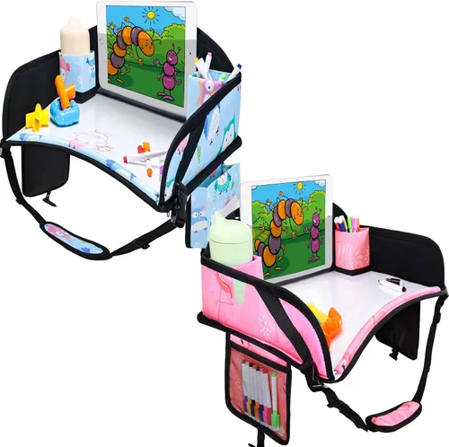 Miniatura 11 de 2 piezas Bandeja de viaje para niños, bandeja para asiento de coche para niños Viaje, Esenciales de viaje en carretera para niños con kit de dibujo