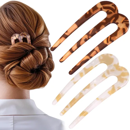 Miniatura 8 de 2 horquillas de pelo francés grandes en forma de U para mujeres, horquillas de pelo de 3 puntas para moños, horquilla de pelo con giro francés