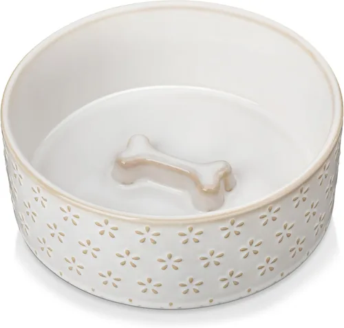 Taza de comida para perros de cerámica MALACASA, 3.5 tazas o 32oz de plato de agua para comida de perro para razas medianas, taza para mascotas apta