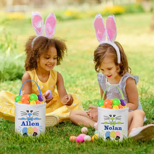Miniatura 6 de 2 cestas de Pascua rosas para niñas y niños, cesta de huevos de Pascua, regalos de Pascua, cesta de Pascua para niños, cesta de caza de huevos de 2