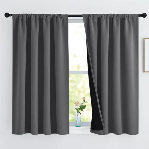 Miniatura 118 de NICETOWN Cortinas blancas 100% opacas, 2 capas gruesas completamente opacas con bolsillo para barra, cortinas aislantes térmicas para Blanco puro