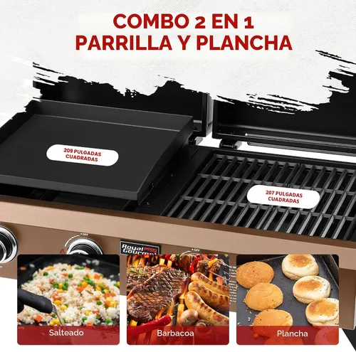 Miniatura 4 de GD4001TB Combo de parrilla y plancha de propano, 4 quemadores, parrilla de gas portátil para patio trasero o cocina al aire libre, 40000 BTU