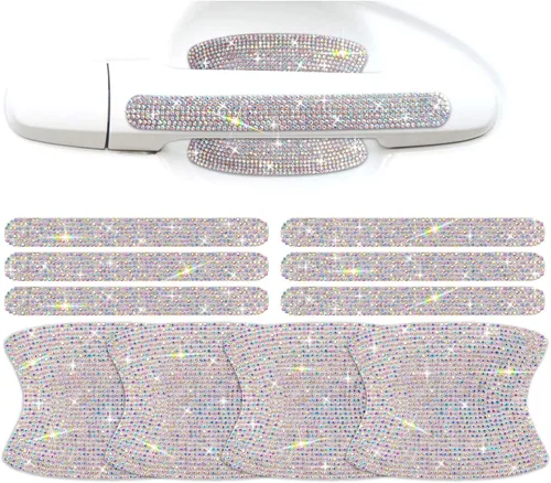 Paquete de 10 calcomanías reflectantes para manija de puerta con diamantes de imitación para automóvil, universal, espejo retrovisor lateral,