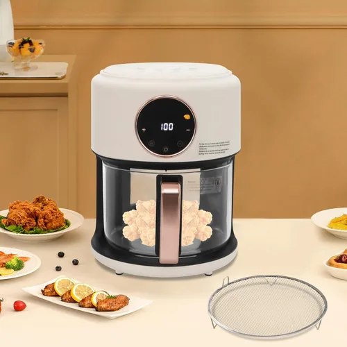 Miniatura 2 de 4.2L 1200W 110V, freidora aireada, freidora de aire de vidrio, freidora aireada visible de 360°, 8 modos preestablecidos de pantalla táctil, olla