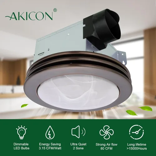 Miniatura 5 de Akicon - Ventilador de baño ultra silencioso de escape con luz LED 80 CFM, 2.0 sones, ventilador de ventilación de baño redondo con cubierta
