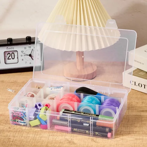 Miniatura 6 de Mauproy Caja Organizadora de Plástico Grande con 15 Rejillas y Divisores Ajustables, Organizador Transparente de Manualidades y Caja