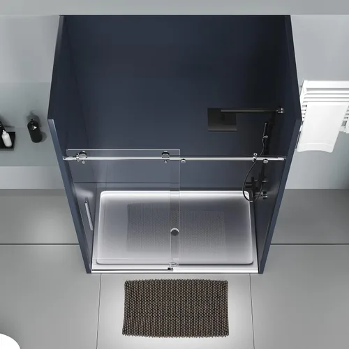 Miniatura 9 de DELAVIN Puerta de regadera sin marco de 56-60 pulgadas, puerta de regadera corredera para baño, vidrio templado transparente de 5/16 pulgadas (8mm)