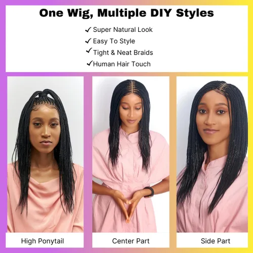 Miniatura 3 de Wow Braids Peluca de Trenzas Box - Pelucas Trenzadas Micro Sin Nudos Para Mujeres Negras, Con Gorra de Encaje Suizo Completo 360 Sin Pegamento