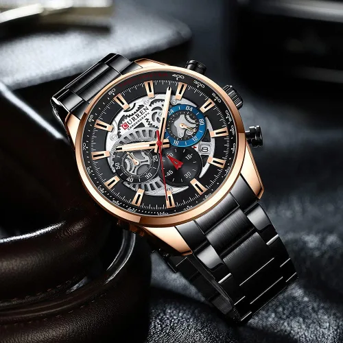 Miniatura 5 de FANMIS Relojes de lujo para hombre, cronógrafo de negocios, impermeable, de acero inoxidable, analógico, de cuarzo, reloj de pulsera