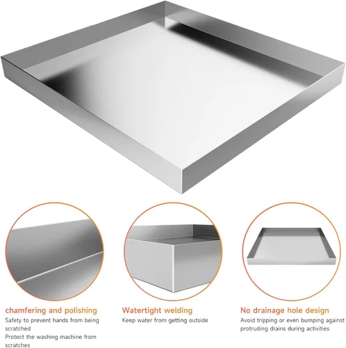 Miniatura 6 de Bandeja para Lavadora - 32" x 30" x 2.5" Acero Inoxidable 304 de Servicio Pesado, Bandeja de Lavadora, Bandeja para Lavadora, Bandeja de Drenaje