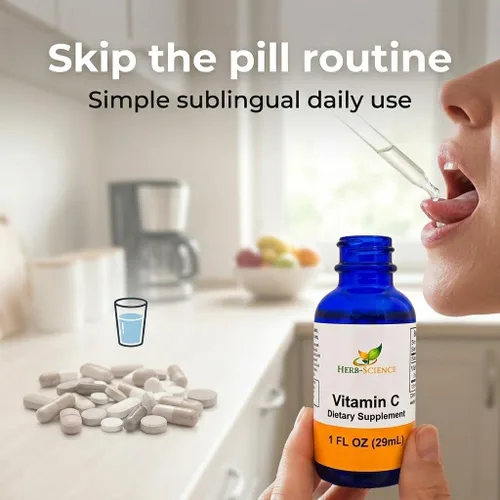 Miniatura 2 de Vitamina C líquida: ácido ascórbico prensado en frío, de alta absorción, vegano, sin alcohol, gotas de vitamina C sublinguales, sin sabores