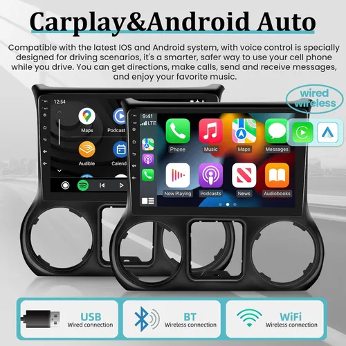 Miniatura 6 de para Jeep Wrangler 2011-2014 con Apple Carplay inalámbrico y Android Auto, 2+64G 10.1 pulgadas pantalla táctil Android radio de coche, DSP/múltiples