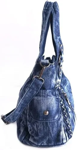 Miniatura 3 de Bolso Hobo de mezclilla para mujer, bolsos de mezclilla, bolso de hombro, remache tejido vintage, bolso de mano casual, bolso cruzado, Azul