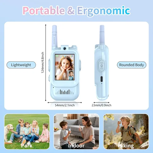 Miniatura 4 de Walkie Talkies para niños, paquete de 2 walkie talkies de video con pantalla de pantalla, radios de juguete recargables para edades de 3 a 12 años