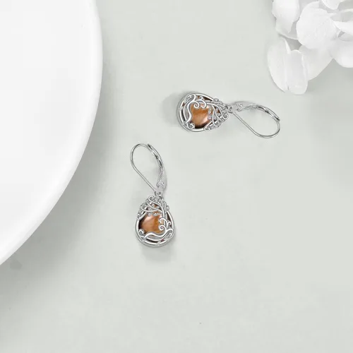 Miniatura 75 de Aretes colgantes con forma de lágrima de filigrana de piedra lunar de plata de ley 925 con cierre de palanca para mujer, regalos de joyería