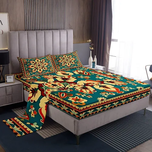 Miniatura 16 de Erosebridal Juego de sábanas y fundas de almohada vintage con estampado floral oriental para niños pequeños, juego de sábanas de medallón persa