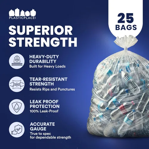 Miniatura 4 de Plasticplace Bolsas de basura transparentes y resistentes de 95-96 galones │ 2 mil │ Bolsas de basura transparentes resistentes │ 61 x 68 pulgadas