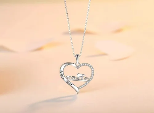 Miniatura 4 de MUATOGIML Collar de plata de ley 925 con colgante de corazón para mamá, oso, panda, elefante, perezoso, collares de animales para madre, hijo, hija