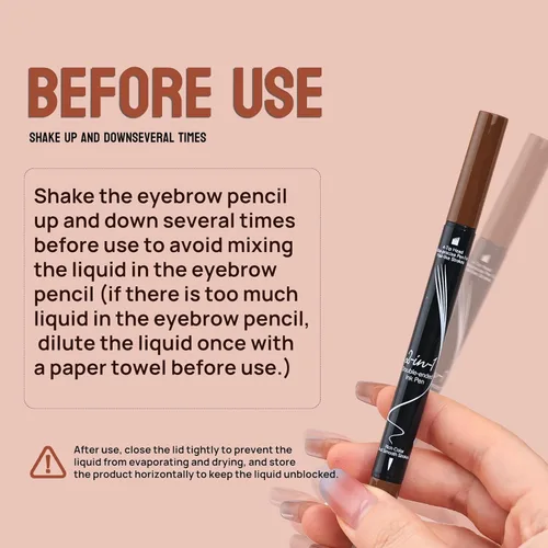Miniatura 7 de 9706 - Bolígrafo líquido 2 en 1 para cejas de doble extremo, cabeza de 4 puntas y 1 punta ultra fina, dibuja fácilmente cejas realistas, 1#marrón