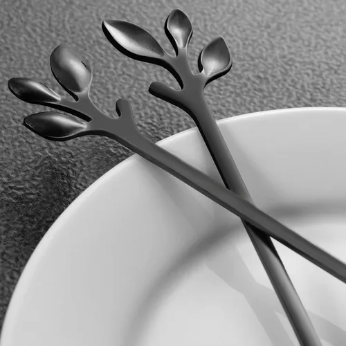 Miniatura 8 de AnSaw 6 cucharaditas elegantes de mango largo de hoja negra, cucharas de acero inoxidable de 7.4 pulgadas para café y té, perfectas para mezclar